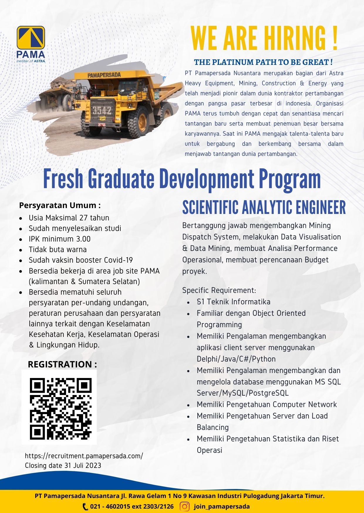 Loker Fresh Graduate Development Program PT Pamapersada Nusantara (PAMA ...